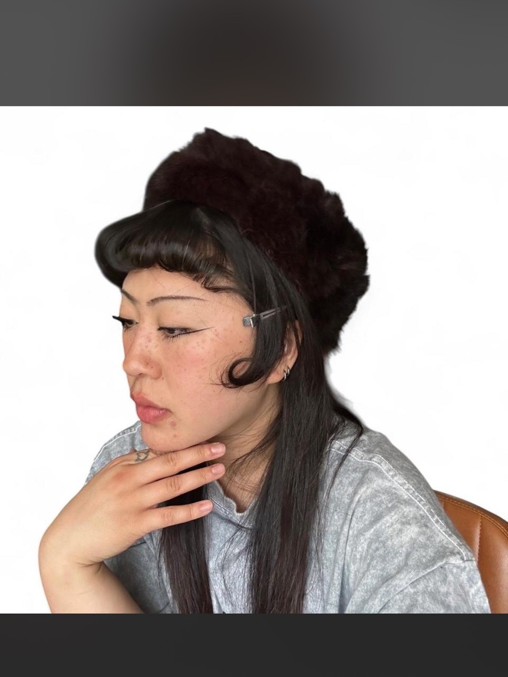 Vintage 60s (faux?) mink pillbox box hat